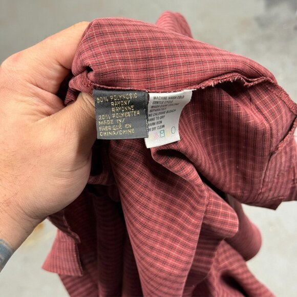 Vintage Harry Rosen Dress Shirt Rayon Check Long Sleeve Red Oversized Large - Picture 8 of 8